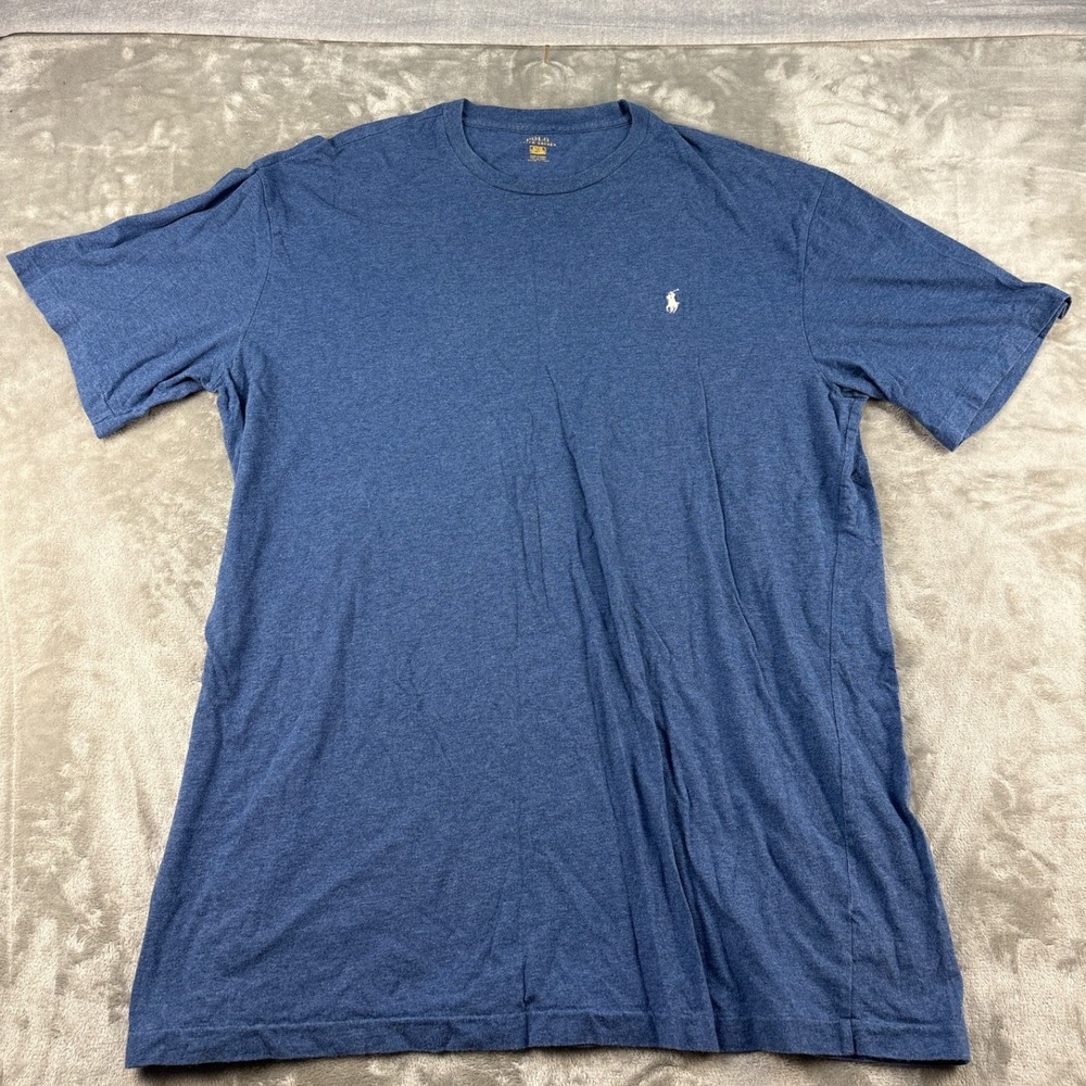 Polo Ralph Lauren T-Shirt Mens XLT Tall Crew Neck Blue Heathered Pony EUC